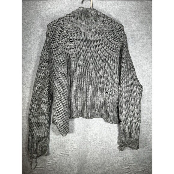 ZARA Chunky Knit Distressed Gray Mock Neck Oversized Sweater Women’s Size Small - Picture 5 of 7